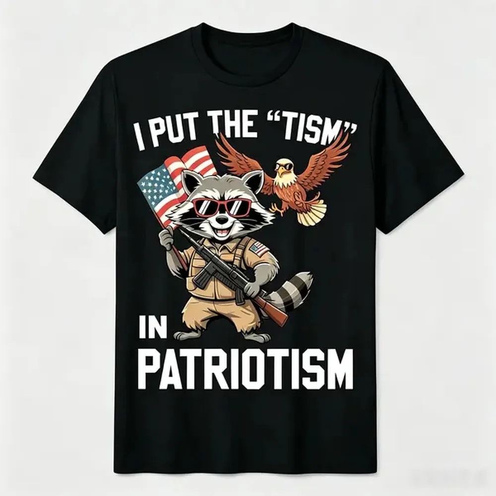 Funny Raccoon Patriotism Graphic T-Shirt 