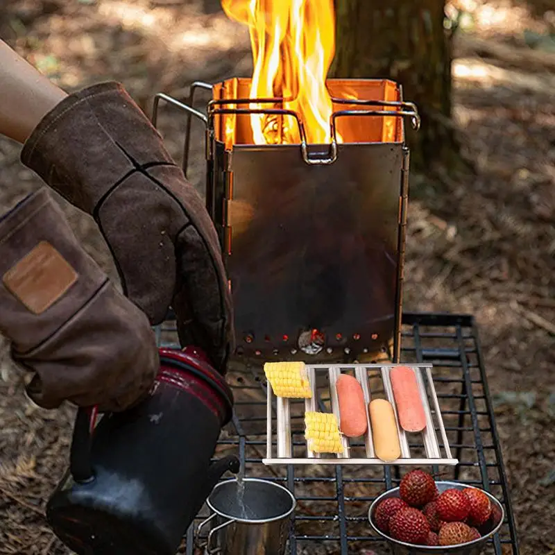 Hot Dog Roller Grill Stainless Steel Hot Dog Roller Grill Outdoor Sausage Grilling Tool Camping Gear For Picnic Travel Daily