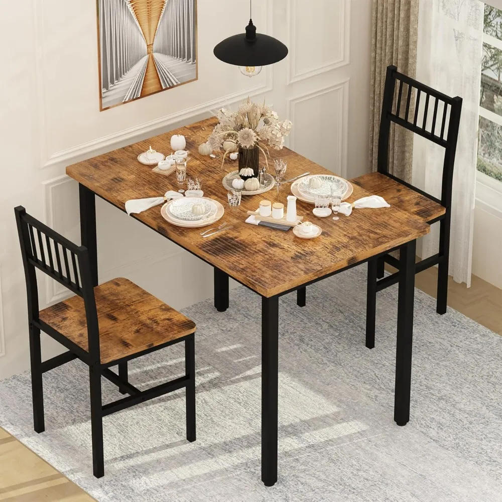 

2 Sets of 3-piece Dining Tables, 2 Sets of Small Kitchen Dining Tables with Chairs, 2 Sets of Wooden Breakfast Tables and Chairs