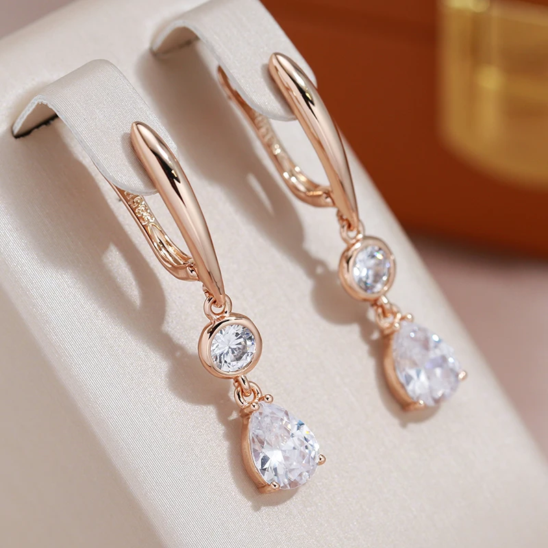 JULYDREAM Personality Double Pendant Zircon 585 Gold Color Earrings for Women Fashion Wedding Jewelry Girls Party Accessories