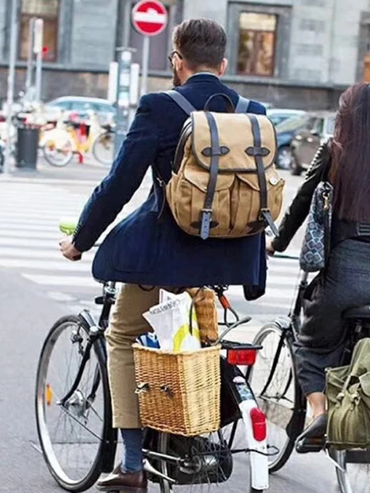 Imagem -03 - Bolsa de Ombro para Homens e Mulheres Mochila de Lazer de Couro Costura Vegetal Caminhada ao ar Livre de Alta Qualidade Lona Bronzeada