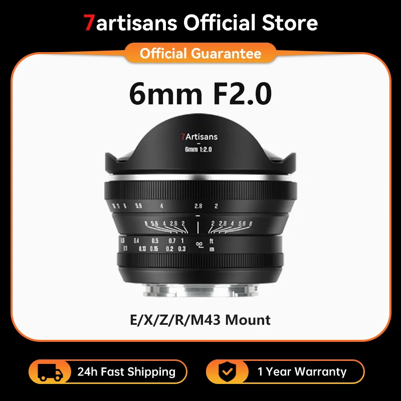 

7artisans 6mm F2.0 APS-C 220° Ultra Wide Fisheye Manual Focus Prime Lens Photography for Sony E Nikon Z Canon RF Fuji XF M4/3