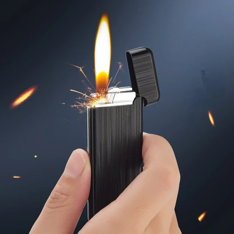 Ultra-thin Side Slip Grinding Wheel Gas Lighter Open Flame Portable Ignition Tool Metal Butane Lighters Cigarette Accessories