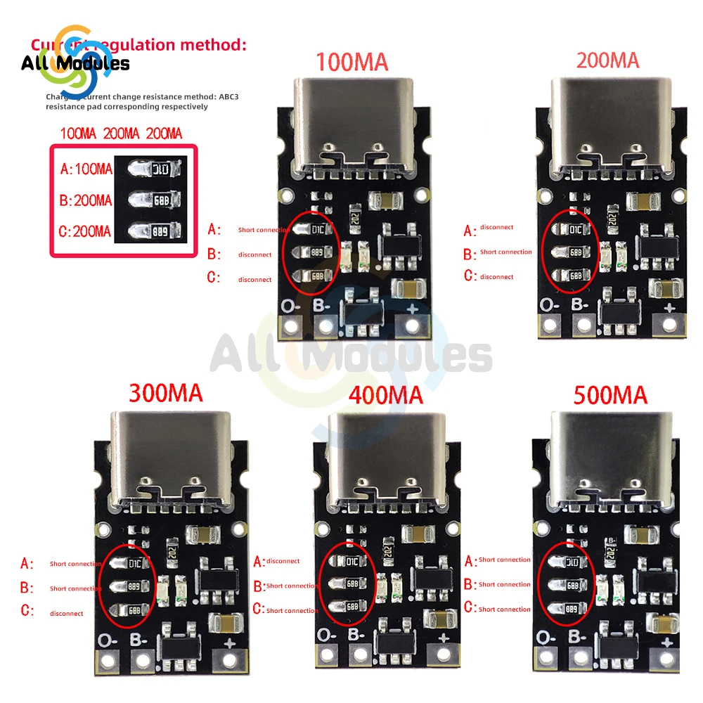 Charging Module Battery Charging Board with Battery Protection BMS 5V Type-C Lithium Battery Charge Module