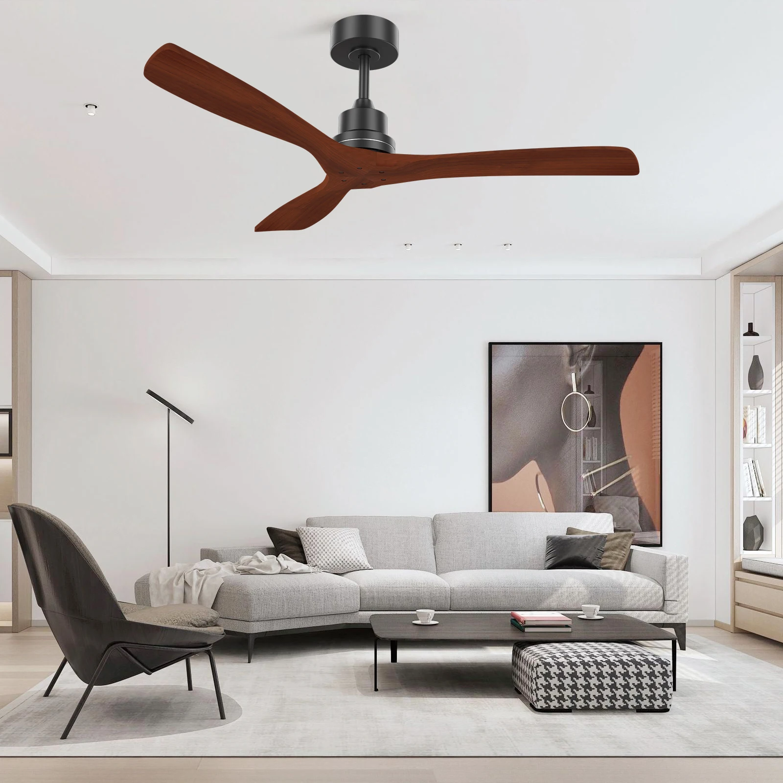 Sofucor 52-inch DC Ceiling Fans 3 Walnut Blade With Remote Control Simple Ceiling Fan Without Light Home Fan