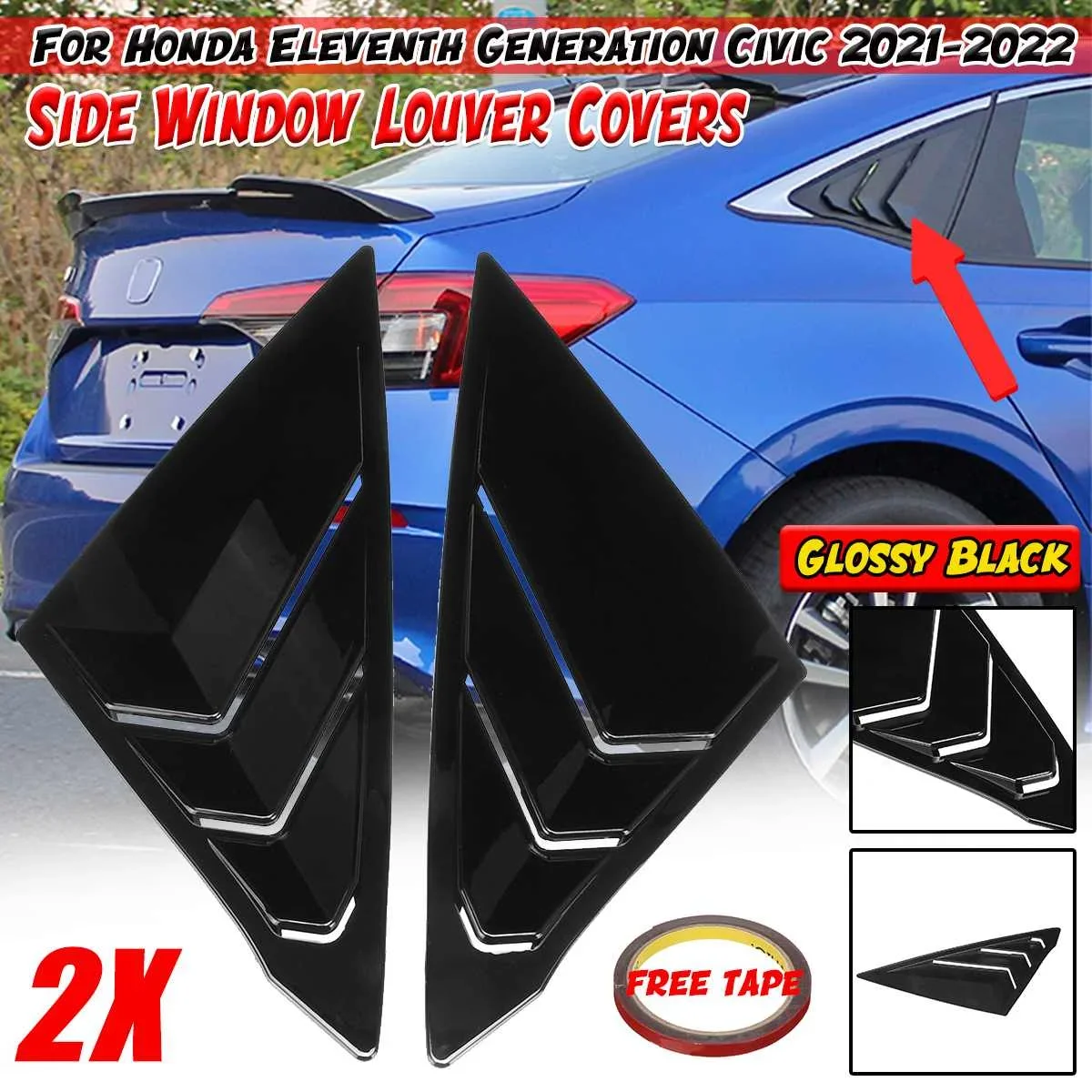 Car Rear Side Window Louver Covers Vents Trim Window Shutters Shade Cover For Honda For Civic 11th Eleventh Generation 2021-2022