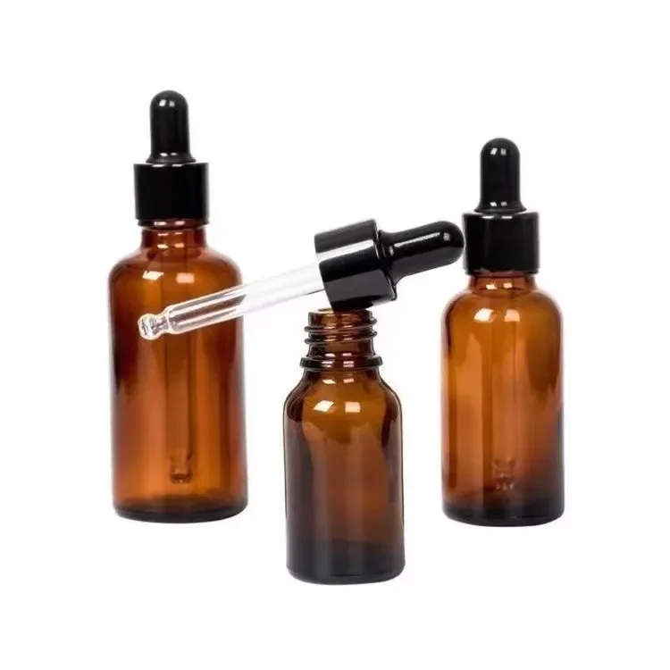 14pcs 15/30/50ml Essential Oil Glass Aromatherapy Liquid Brown Drop Empty Dropper Bottle Massage Pipette Bottles Refillable