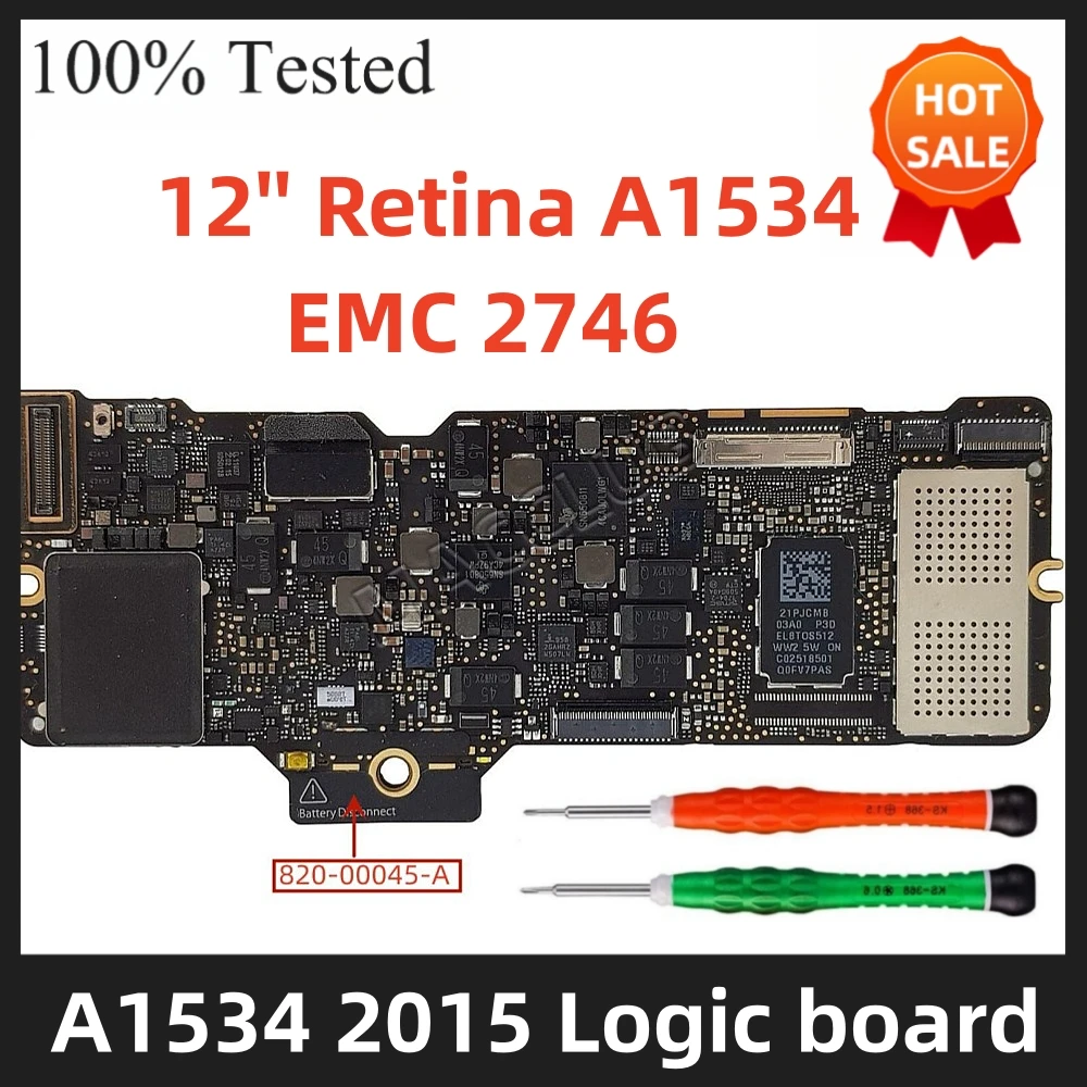 

8GB 1.1 256GB SSD 820-00045-A A1534 Logic Board For MacBook 12" A1534 2015 EMC 2746 mf855 mf865ll/a Motherboard system board