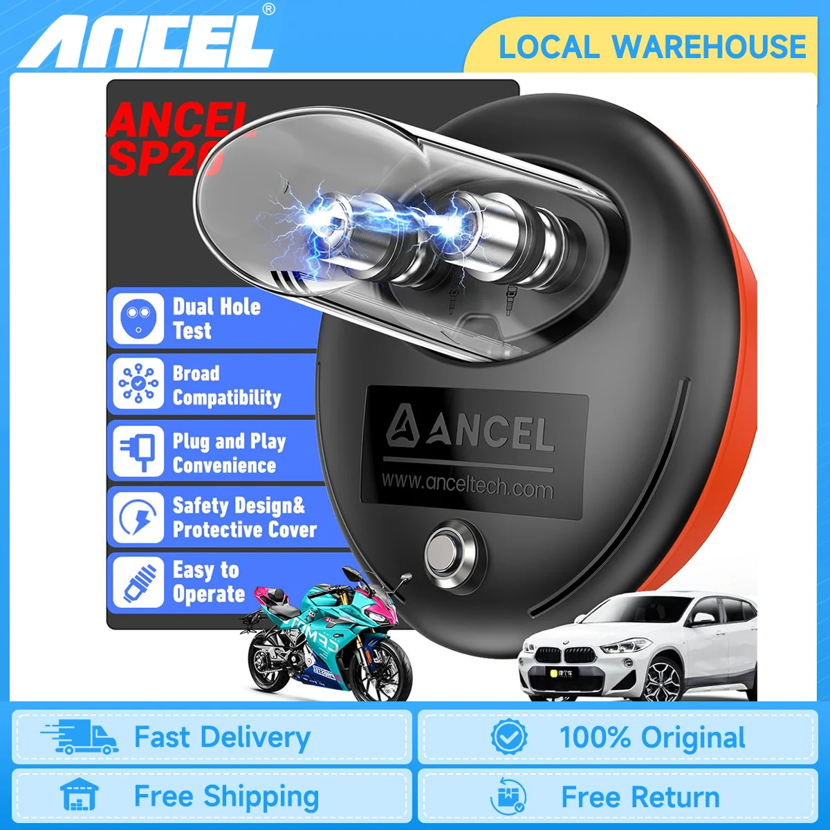 

ANCEL SP20 Тестер свечей зажигания 110 В 120 В Работа в один клик Тестер с двумя отверстиями Анализатор прочности зажигания