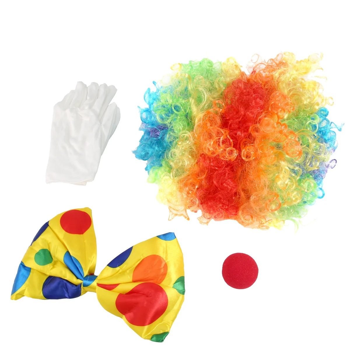 Clown Costume Clown Wig Clown Nose Accessories Bow Tie White Gloves for Women Men Adults Carnival Party XT