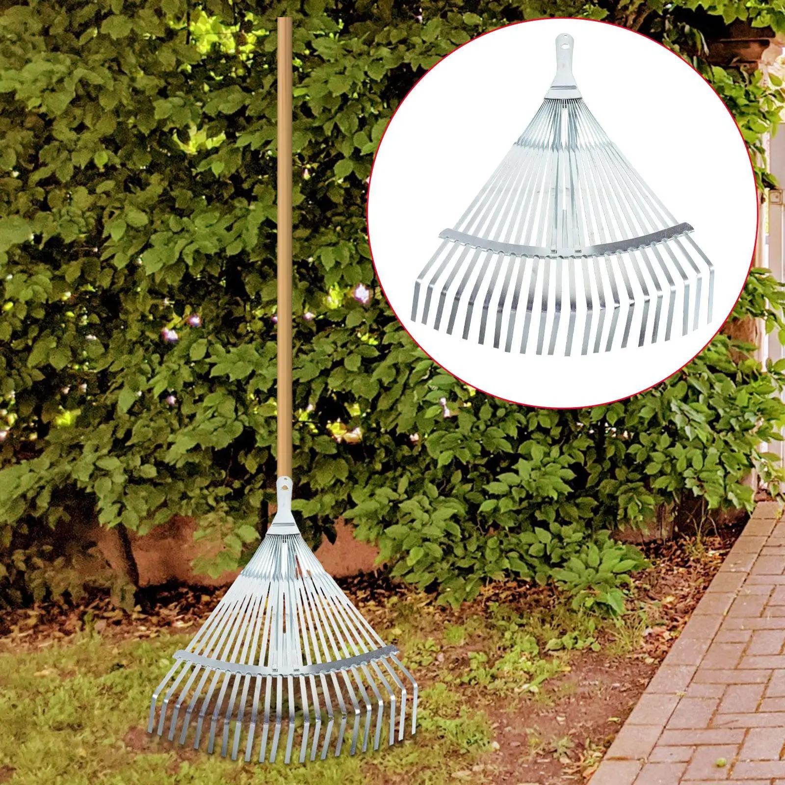 

Garden Leaf Rake Telescopic Metal Rake for Shrub Flower Bed RV Camping