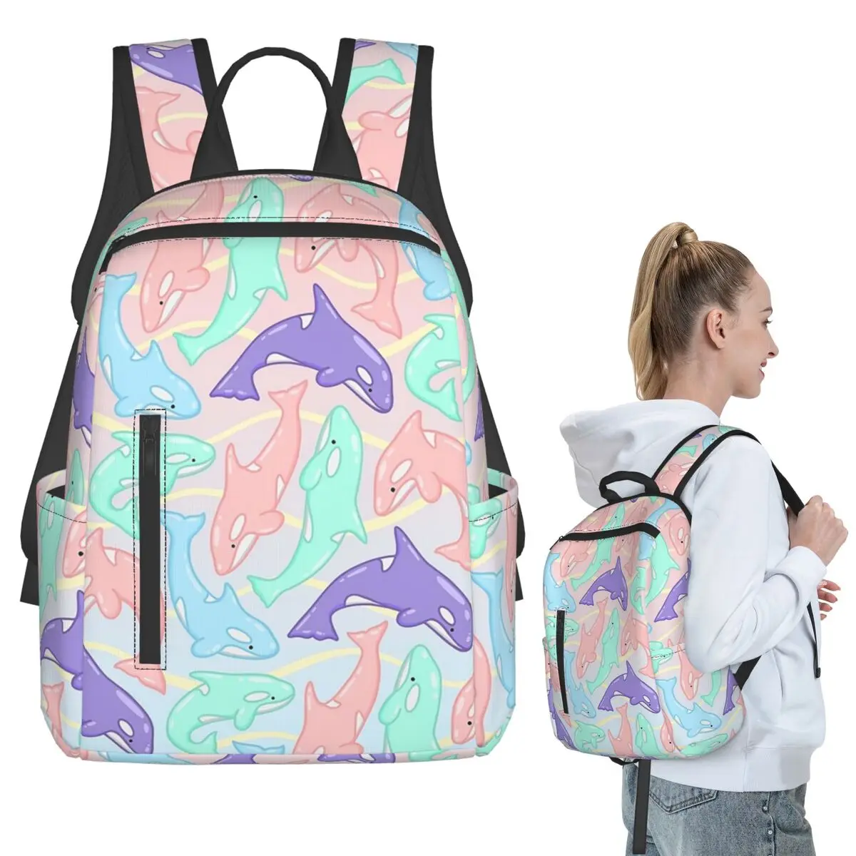 

Pastel Orca Pattern Backpack Student BookBag Children School Bag Computer Shoulder Bags Boys Girls
