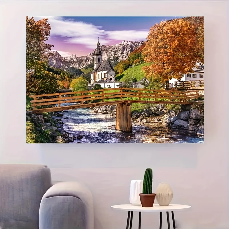 จิ๊กซอว์บาวาเรียนฤดูใบไม้ร่วง 1,000 ชิ้น - ทิวทัศน์เยอรมันพร้อมบ้าน สะพาน และปราสาท - ขอบต่อกันแน่น แข็งแรง สีสันสดใส - Ch