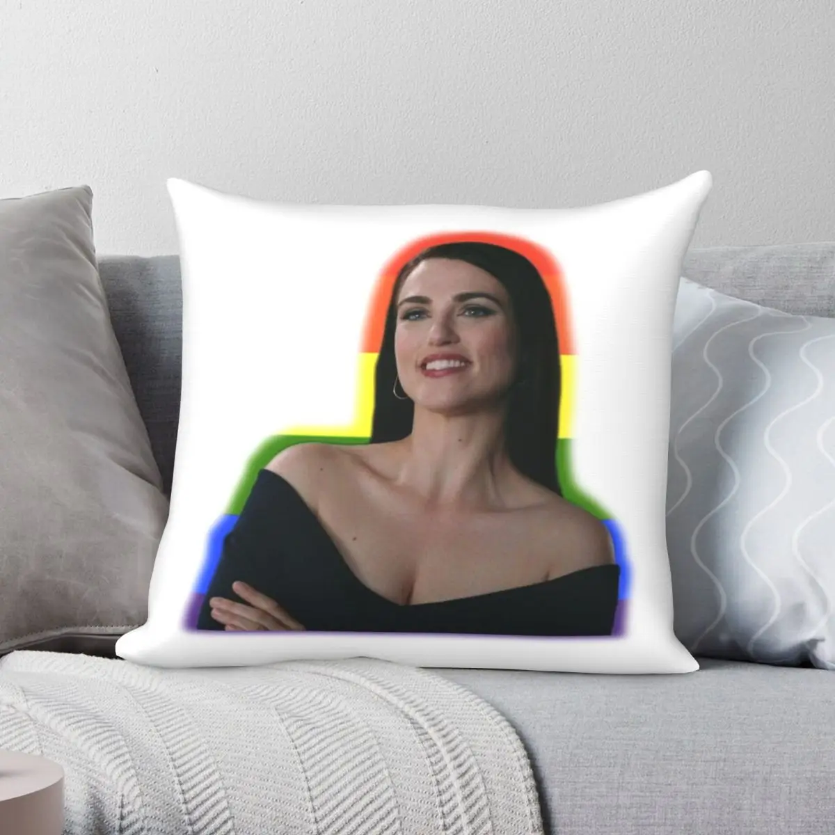 Katie McGrath Rainbow Square Pillowcase Polyester Linen Velvet Pattern Zip Decor Pillow Case Car Cushion Cover Wholesale 45x45