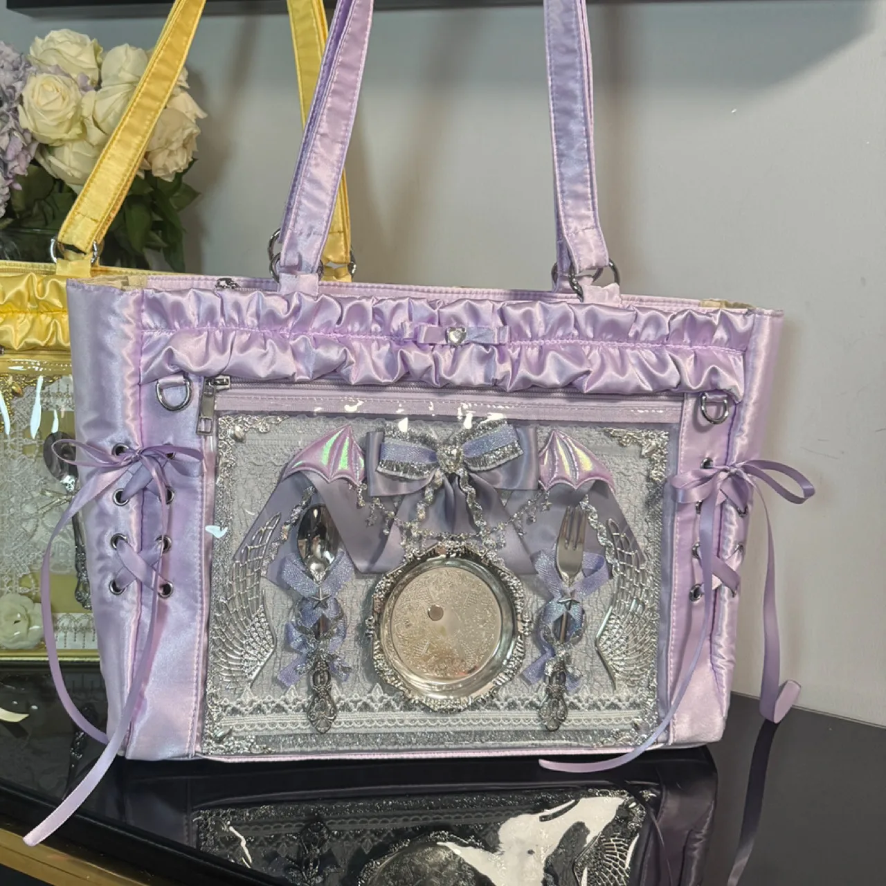 Japanese Original Design Satin Hemmed Ribbon Lta Bag Women's Lolita Tote Bag Large Capacity Shoulder Messenger Bags for Women