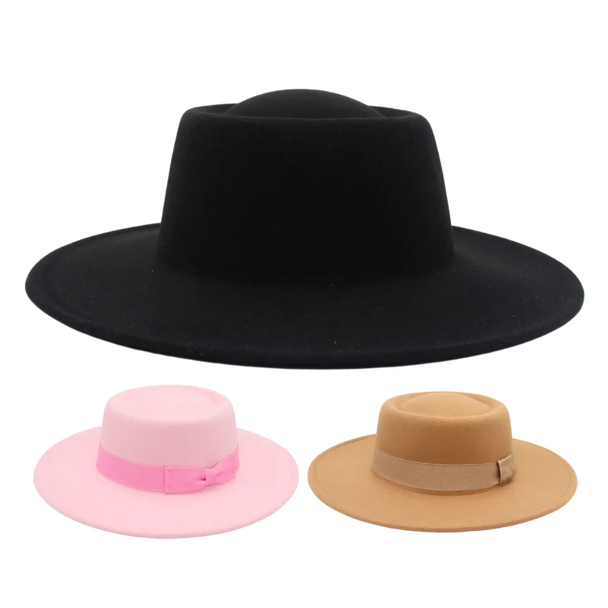 Pink French Women Fedora Hat Bowknot Ribbon Wool Jazz Felt Hats For Ladies Winter Autumn Chapel Elegant Dress Hat Banquet Bowler