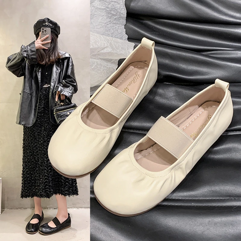 

Простая и модная женская обувь в стиле ретро с круглым носком на плоской подошве, новинка 2025 года, дизайнерская женская обувь, повседневная обувь с мягкой подошвой, эластичная толстая подошва