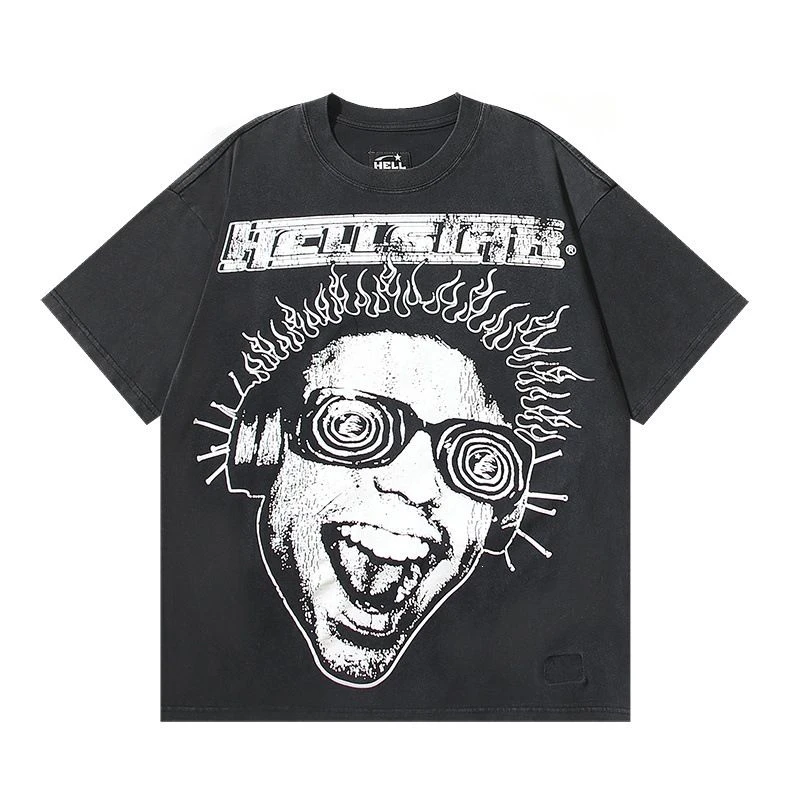 Hellstar American Streetwear Hip Hop Graffiti Graphic Print Oversized Short Sleeve T Shirt Loose Men Women Tops Tee