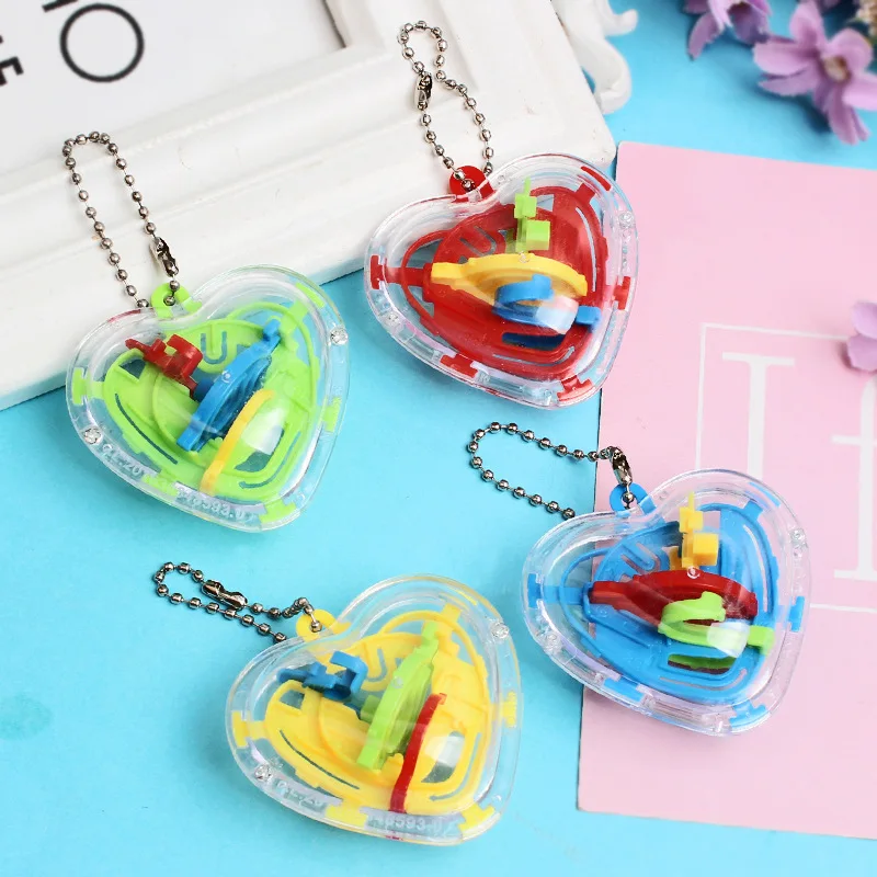 5Pcs Cute Transparent Heart-shaped 3D Three-dimensional Mazes Walking Bead Ball Toy Kids Training Concentration Walking Bead Toy