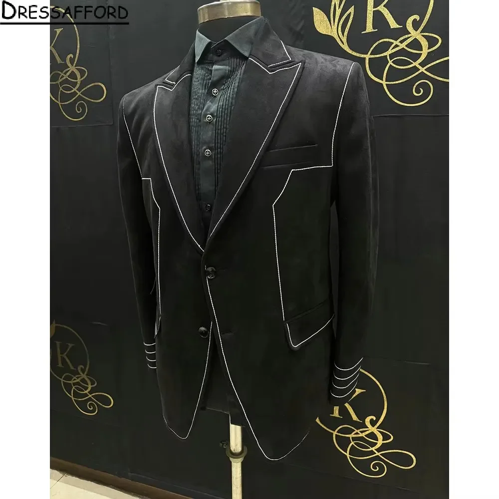 Black Simple Elegant Men Suits Groom Wedding Tuxedos 2 Pieces Sets Dinner Prom Blazers Terno Masculino Completo