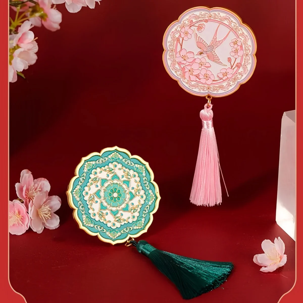 Hand-Make-up-Spiegel für Frauen, kreativer Quastenspiegel im chinesischen Stil, luxuriöse Geschenkbox, Urlaubsgeschenk für Frauen, Make-up-Spiegel