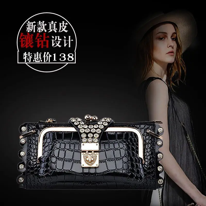 Light Luxury New High Grade Genuine Leather Women's Bag Crocodile Chain Crossbody Bag High Grade Diamond Embedding Shoulder Bag