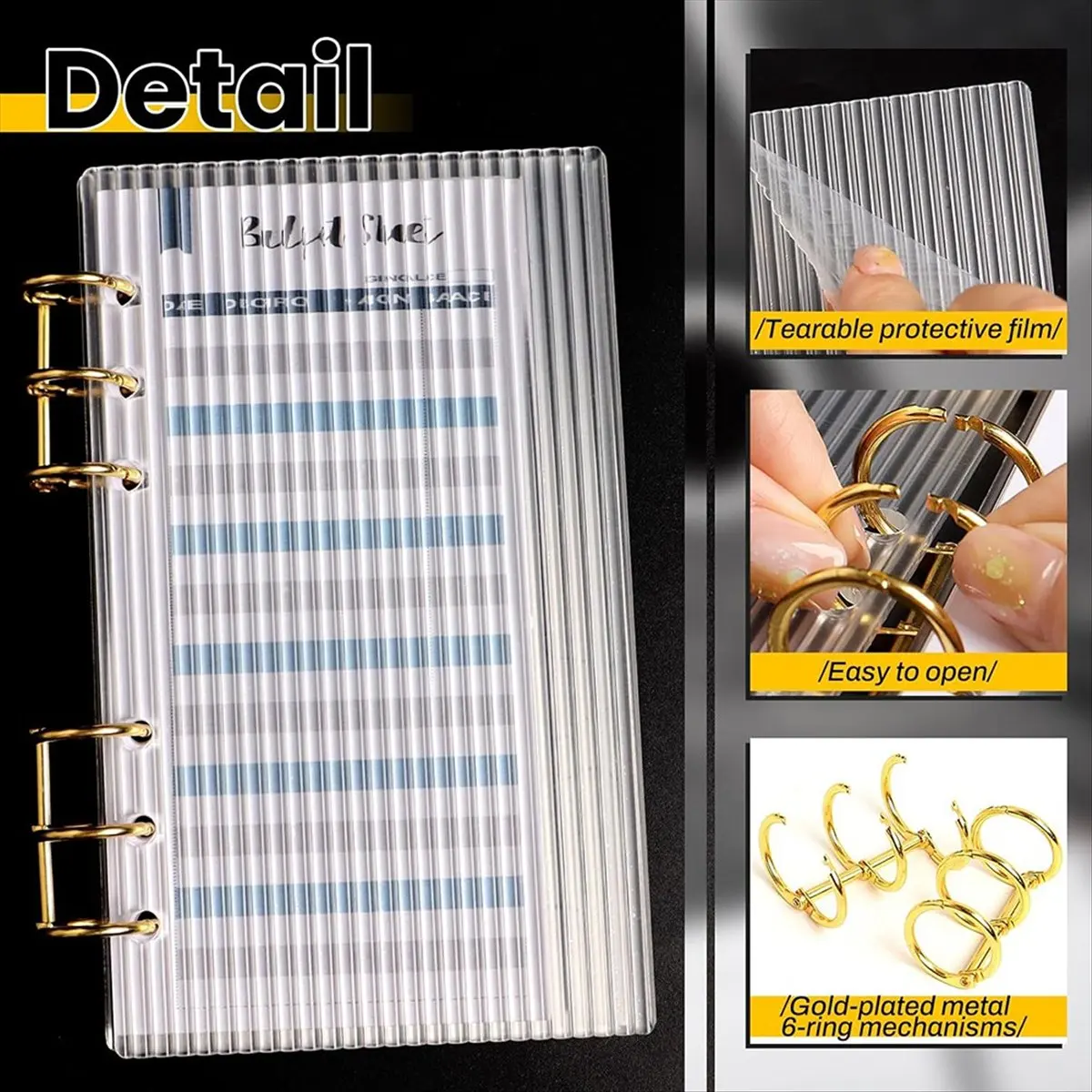 NEW A6 Binder Clear Acrylic Binder 6-Ring Budget Binders Thick Stripe A6 Planner Binders with Gold Metal Round Ring
