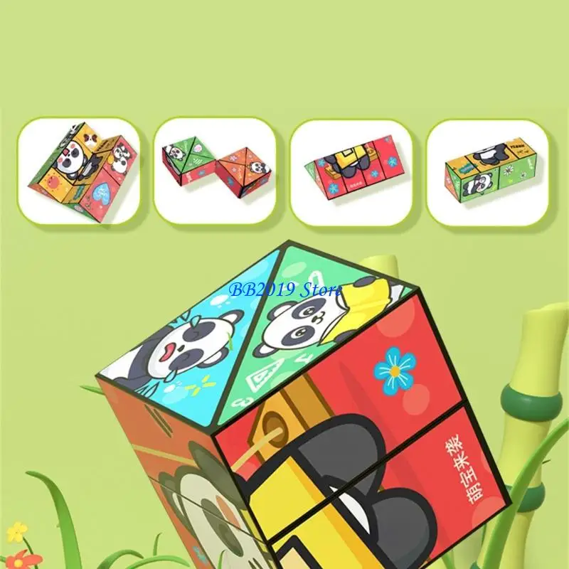 Q0KB Interaktive Flip-Fold-Würfel mit entzückendem Panda-Thema, Konzentrationshilfe