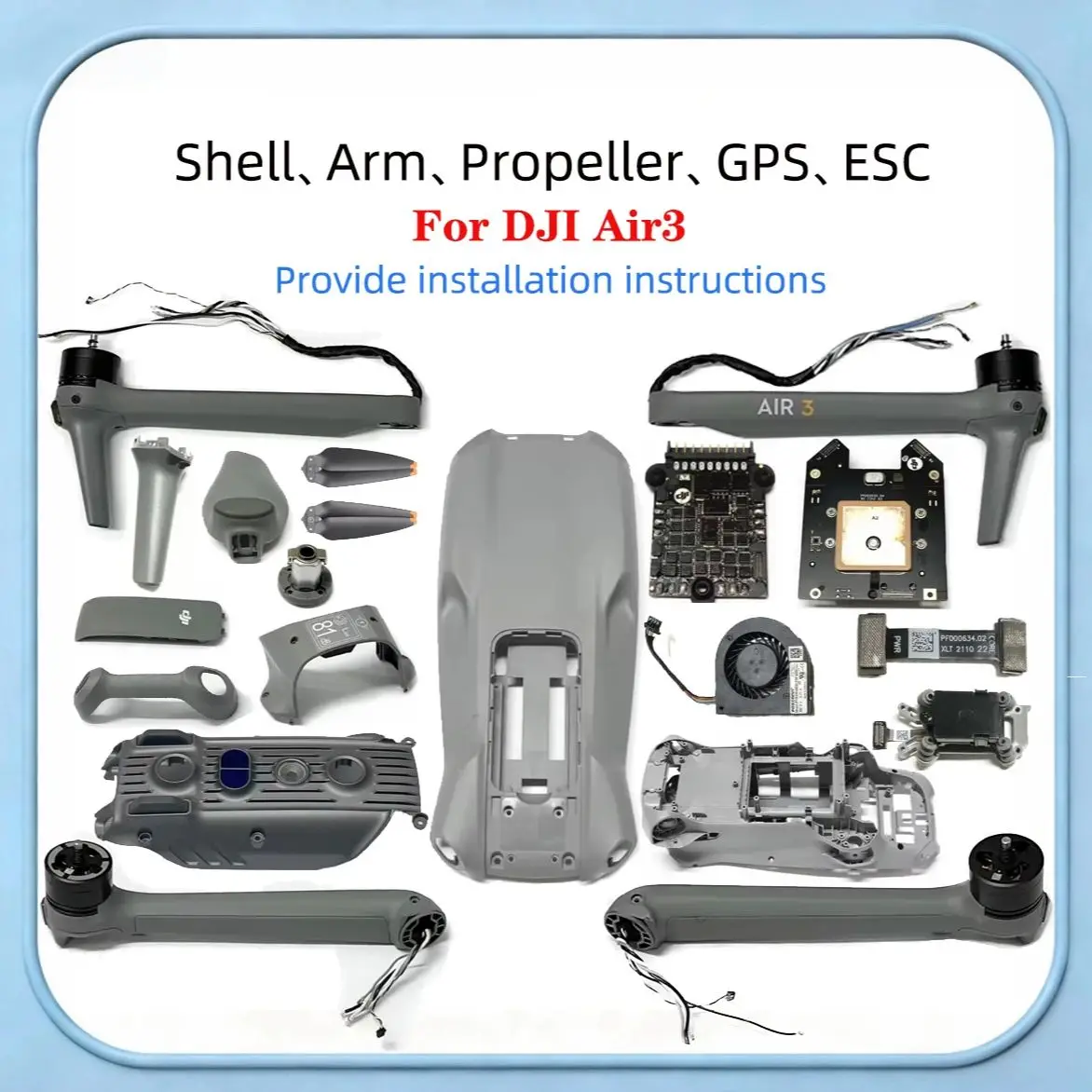 Części zamienne do drona DJI Air3: górna, środkowa, dolna obudowa, ramię, silnik, PTZ, ESC, kabel GPS - oryginalne akcesoria do drona — 2