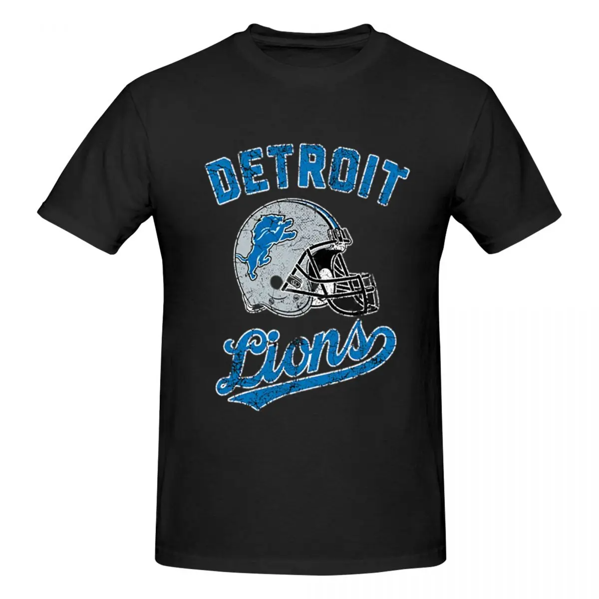 Vintage - Detroit Lions Men T-Shirt Funny Oversized T Shirts Men's O-Neck Cotton Tees Short Summer Male