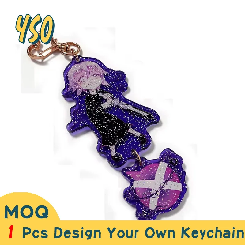 YSO CNC Diamond Cut Acrylic Key Custom Cute Anime Fashion Design High Quality Hot Sale Glitter Charms