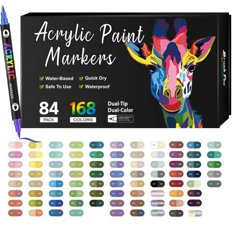 

168/24 Colors Acrylic Markers Non Toxic Kids Washable Dual Tip Art Markers for Paper Glass Drawing School Supplies Stationery