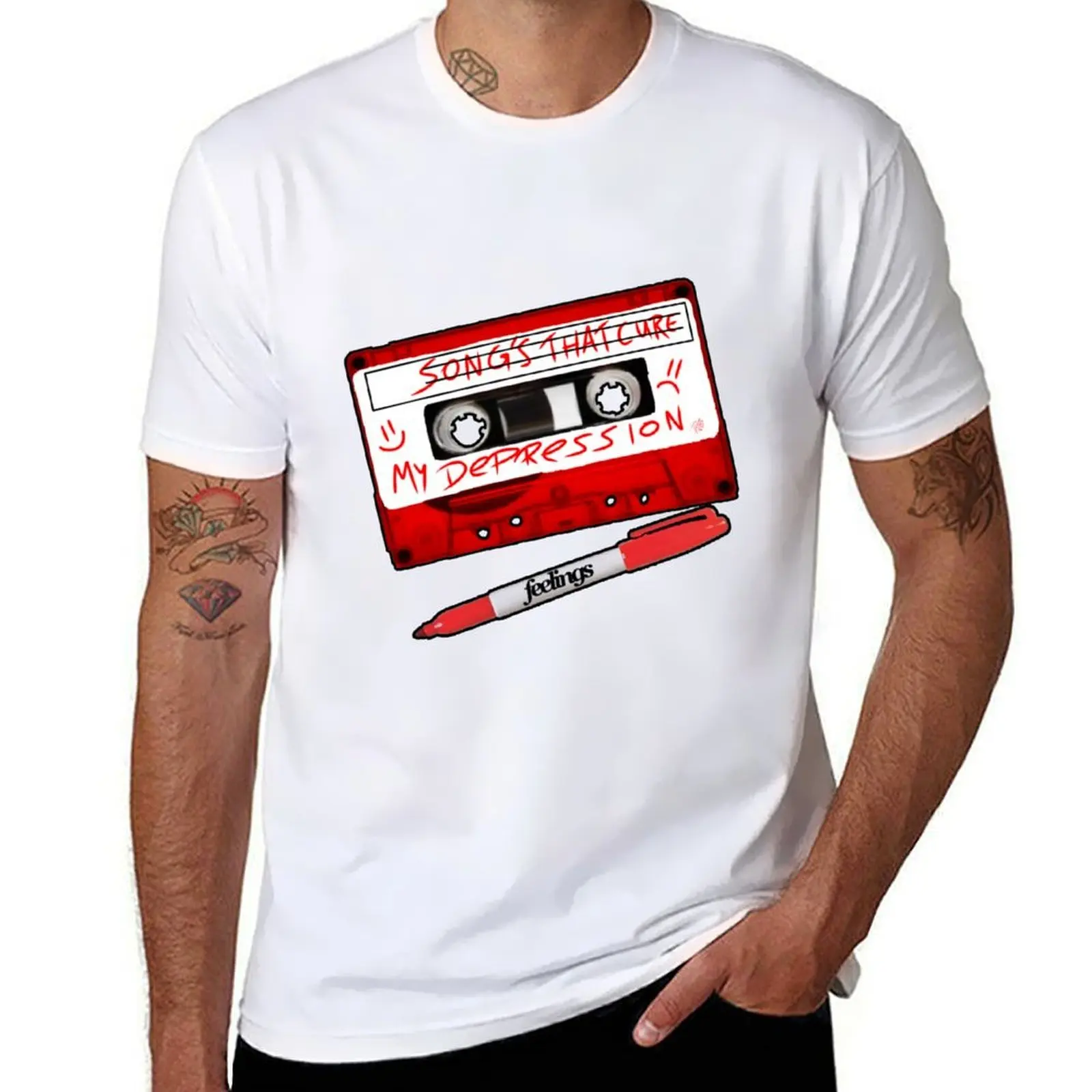 

depression mix tape T-Shirt man t shirts for men casual t shirts for man pack cotton mens graphic t shirts T-Shirt