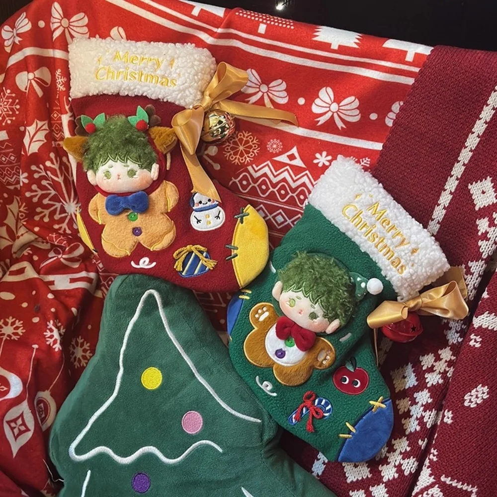 Świąteczna skarpeta na prezenty dla lalki 10 cm, zielono-czerwony strój, cosplay, oryginalny prezent świąteczny, uroczy.