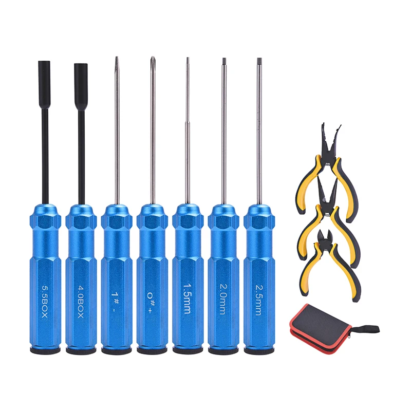 10 in 1 Tool Kits Box Set Include Hex Socket Crosshead Screwdriver Driver Needle-nose Diagonal Round-nose Pliers For RC Cars