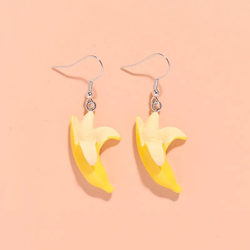 2pcs Cross Border Fun Creative Cute Food Play Simulation Mini Banana Earrings Personalized Sweet Girlish Heart Earrings