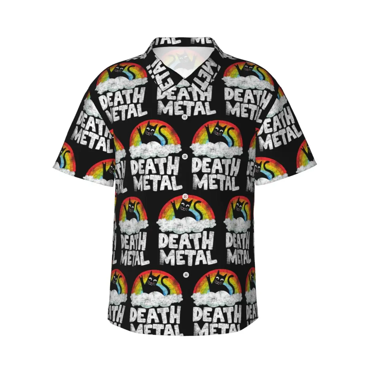 Funny Death Metal Cat Gift Rainbow Heavy Metal Men's Shirts Hawaiian Short Sleeve Shirt Funny Button Tops for Summer Beach