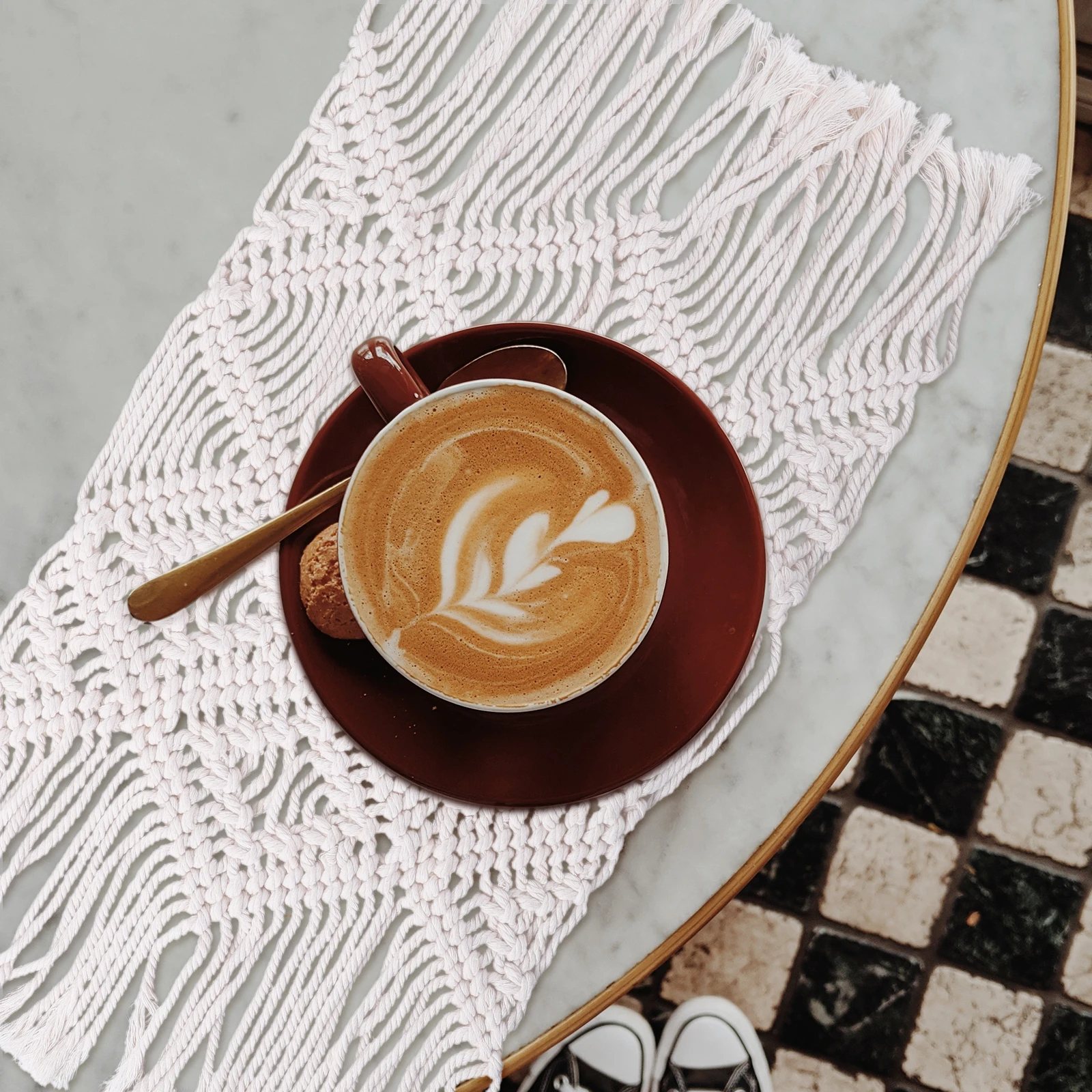 

1pc Handwoven Table Flag Macrame Placemat Decorative Cotton Table Mat for Home Cafe Restaurant Use Household Weaving Tableware