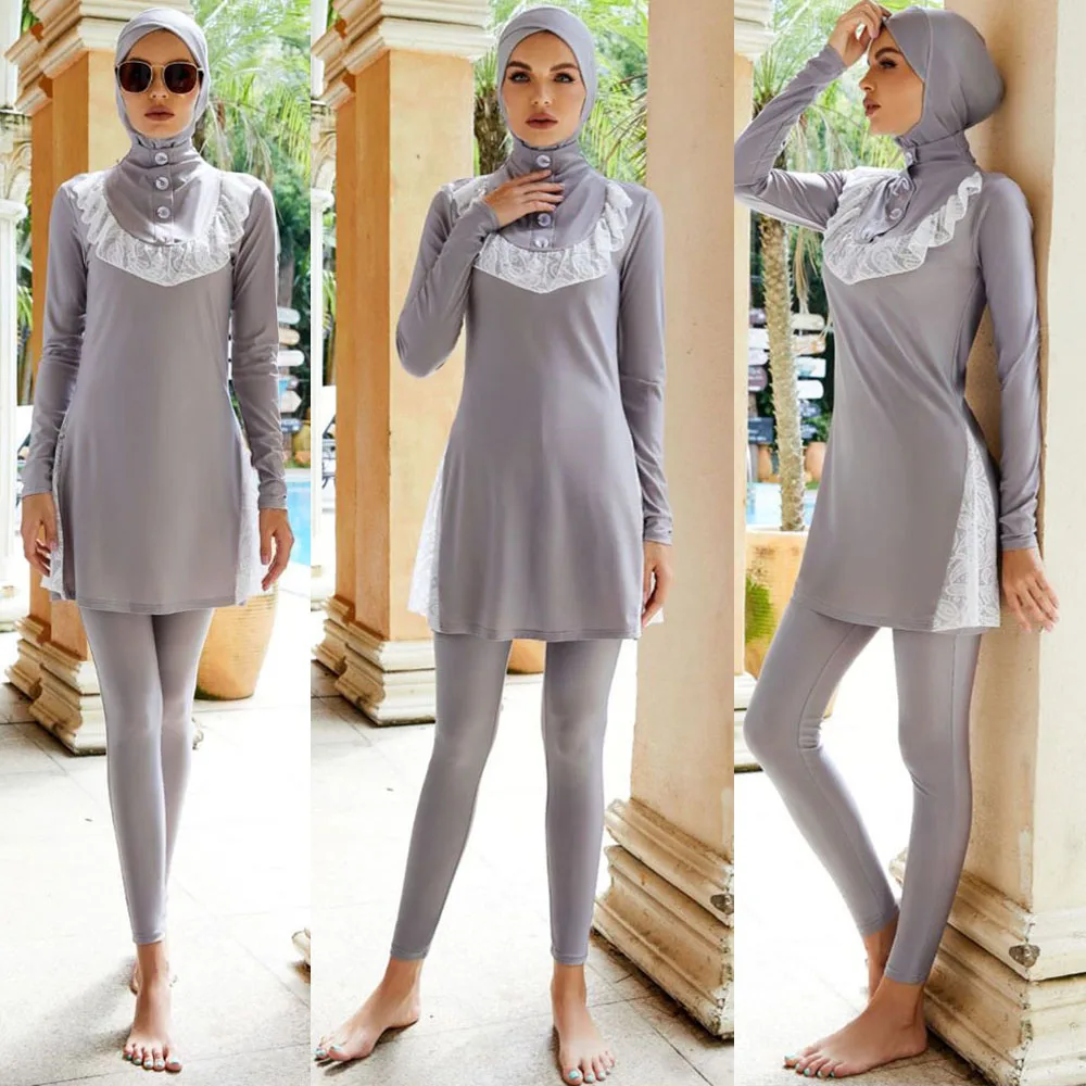 

3 Pieces Muslim Women Swimwear Full Cover Burkini Hijab Tops Pants Set Islamic Modest Swimming Swimsuit Bathing Suit Beachwear