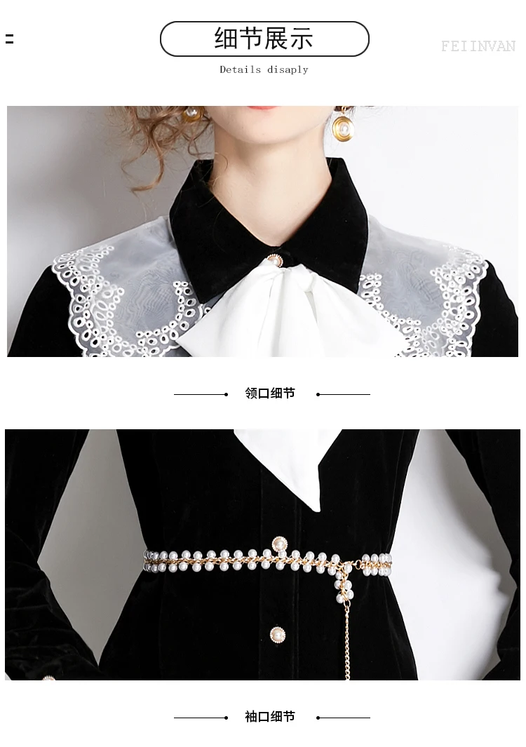 女性のための厚いベルベットのドレス,エレガントな黒,秋,冬,長袖,メッシュの弓,シングルブレスト,ビーズベルト,イブニングドレス