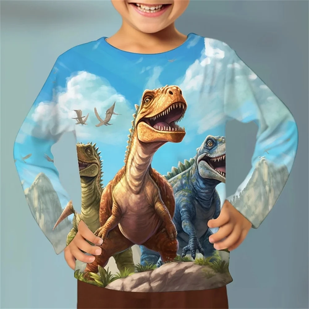 Animals Dinosaur 3D Print Long Tshirts Kids Summer Fashion Casual Boy Girl Unisex Children\'s Clothing Tshirt Girls Clothes