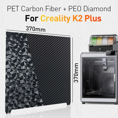 Imagen 2 del producto Placa de construcción esmerilada PEI negra, 370x370mm, alta resistencia y resistencia al desgaste, hoja de acero de modo fácil para K2 y Creality K2 Plus