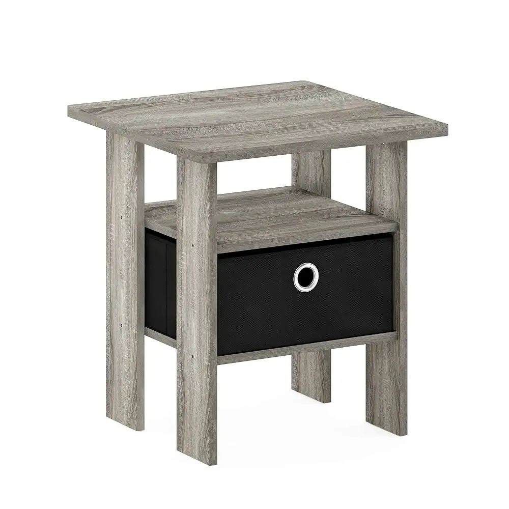 

Andrey End Table / Side Table / Night Stand / Bedside Table With Bin Drawer, French Oak Grey/Black