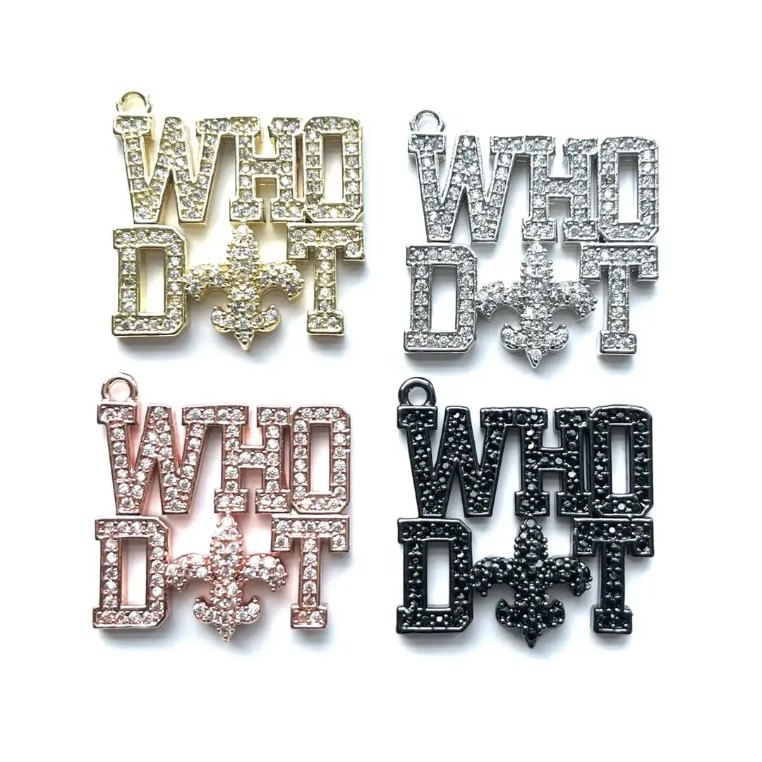 5Pcs Cubic Zirconia Pave Who Dat Word Charms Gold Plated Letter Pendant For Woman Bracelet Necklace Bangle Jewelry Making