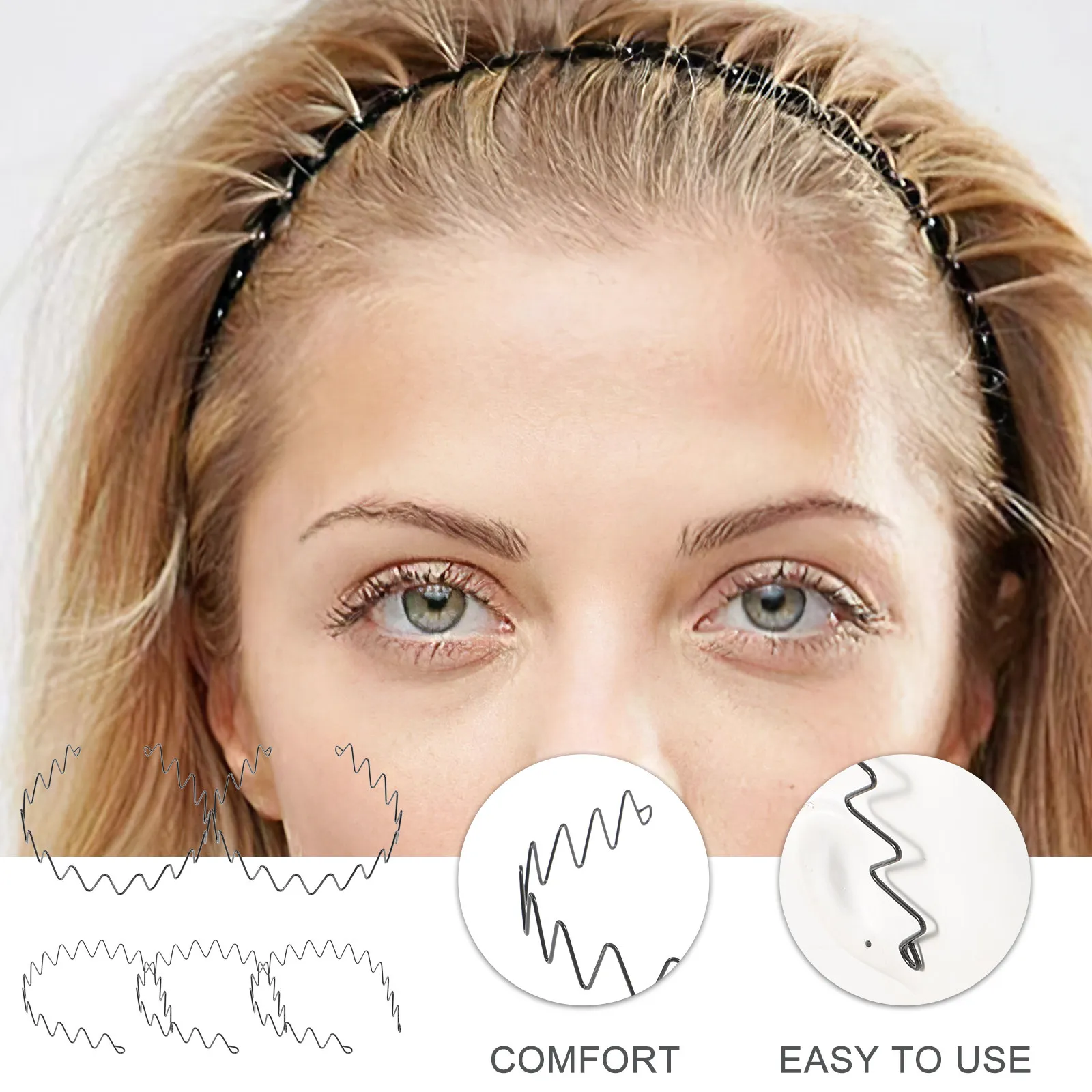 

Набор из 5 черных эластичных повязок для волос с эффектом укладки назад, нескользящие, для спорта на открытом воздухе, волнообразные, для укладки волос в стиле «сликед-бэк»