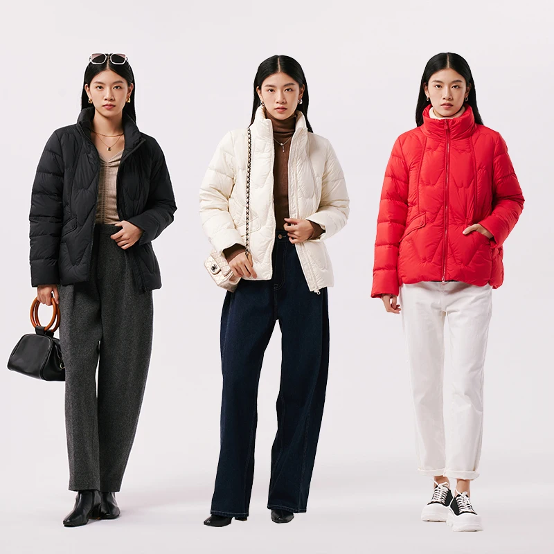 Chericom Chaqueta corta de plumón para mujer con cuello levantado invierno nuevo relleno de plumón de pato 90 ropa ligera cálida y versátil Y299035Y