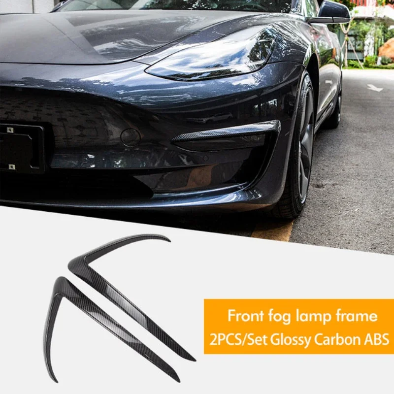 

Front Bumper Cover Wind Knife for Tesla Model 3 Y ABS Glossy Black Fog Lamp Trim Carbon Look Blade Trim Light Eyebrow 2017-2023