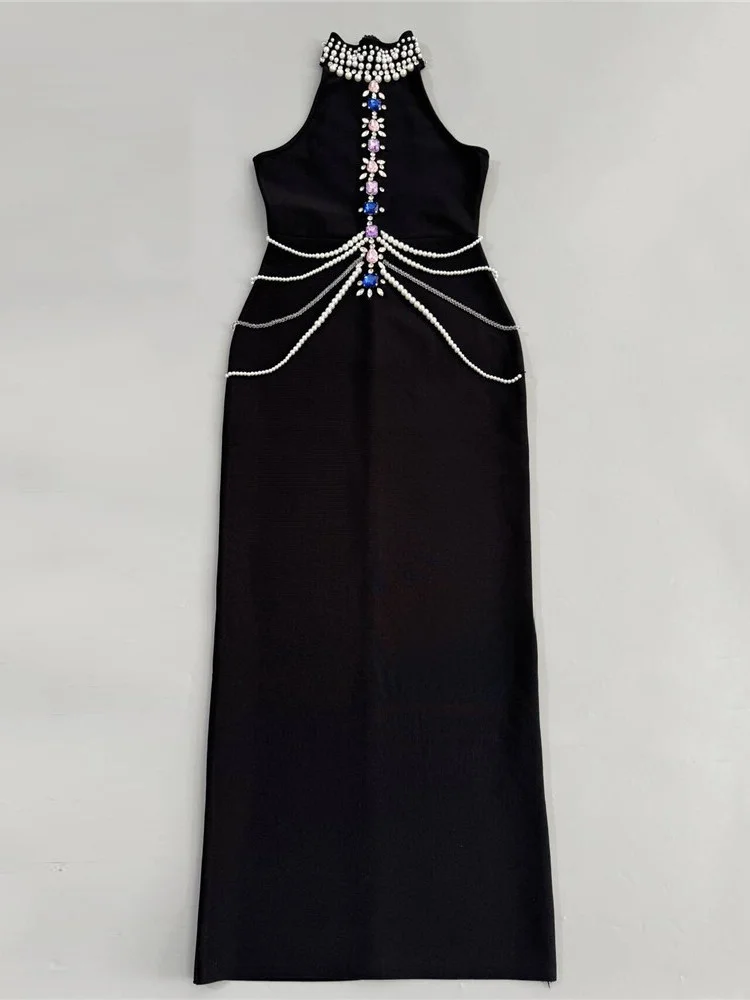 Ele Diamond Embellied Slim Fit Wrap Dr Vestido de noche Par Dr Sexy Neline Svel Mezcla de poliéster de cintura media