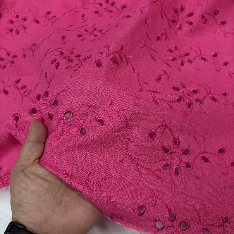 Embroidered Floral Linen Cotton Fabric Rose Pink Hollow Out Design Heavy Craftsmanship DIY Material Blouse Dress Fashion Design view 3