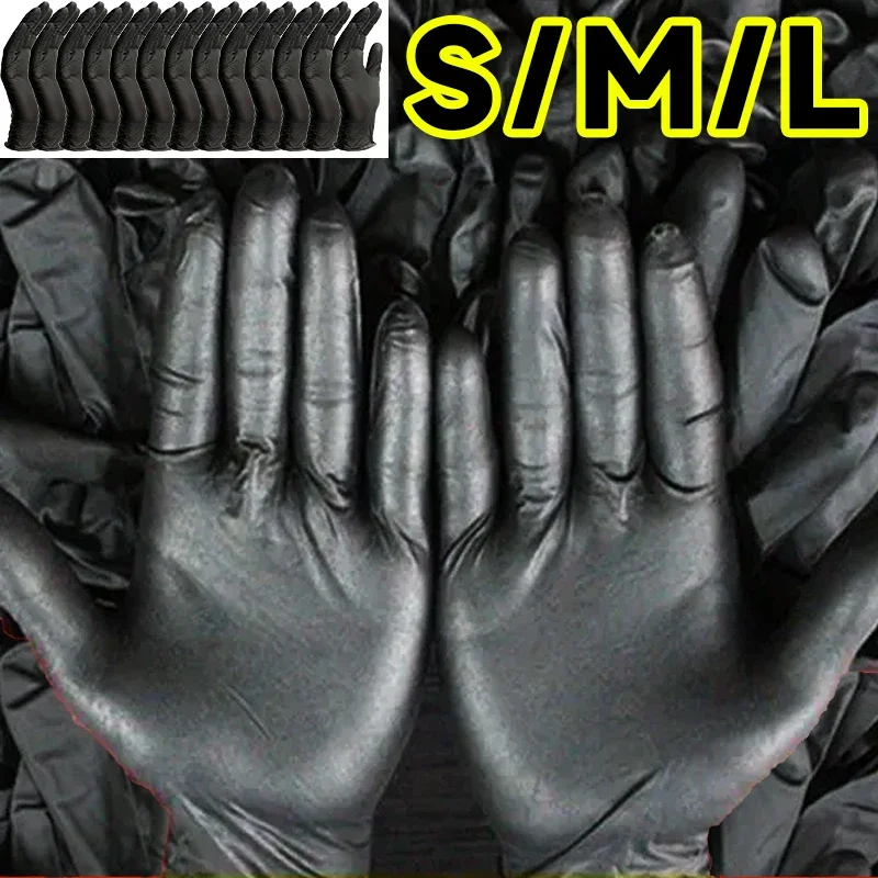 1/50Pairs Universal Disposable Black Gloves S/M/L High Elasticity Anti-acid Alkali PVC Rubber Gloves Housework Food Processing